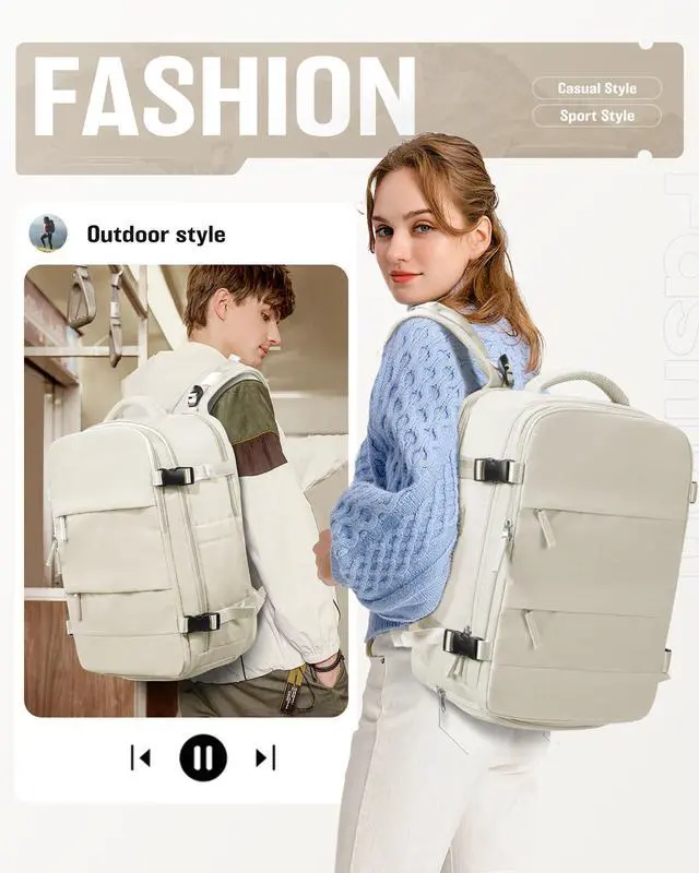 Alt view image 3 of 5 - VENATIN Vacuum Backpack Travel with pump,Flight Approved 18x14x8 Inches,Personal Item Travel Bag,Vacuum Seal Compression Backpack with Pump for Travel, 15.6 Inches Laptop Bag for Men,Beige