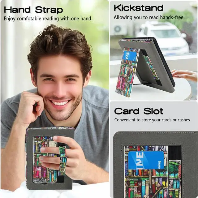 Alt view image 3 of 5 - ZSLVPN Stand Case for 7"/6.8" Kindle Paperwhite(12th/11th Gen-2024/2021) and Kindle Colorsoft Signature Edition - Slim Durable PU Leather New Cover with Hand Strap, Auto Wake/Sleep, Card Slot