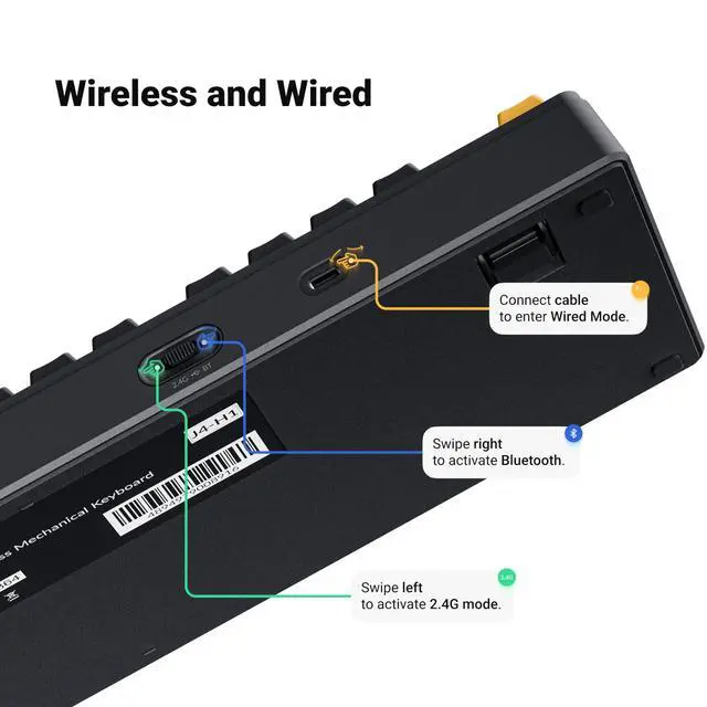 Alt view image 4 of 5 - JamesDonkey J4 Wireless Custom Mechanical Keyboard, 2.4 GHz Bluetooth QMK 80% Layout RGB, Hot-swappable Banana Switch Compatible with Mac Windows Linux, 3750mAh Fast Charge Battery for Gaming - Black