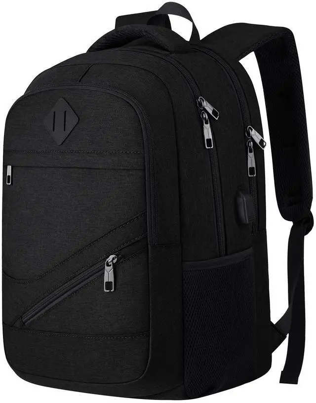 Main image of School Laptop Backpack for Women Men: 15.6 Inch College High School Backpacks with USB Charging Port Waterproof Travel Back Pack with Anti-theft Pockets Casual Work Daypack for Boys Students (Black)