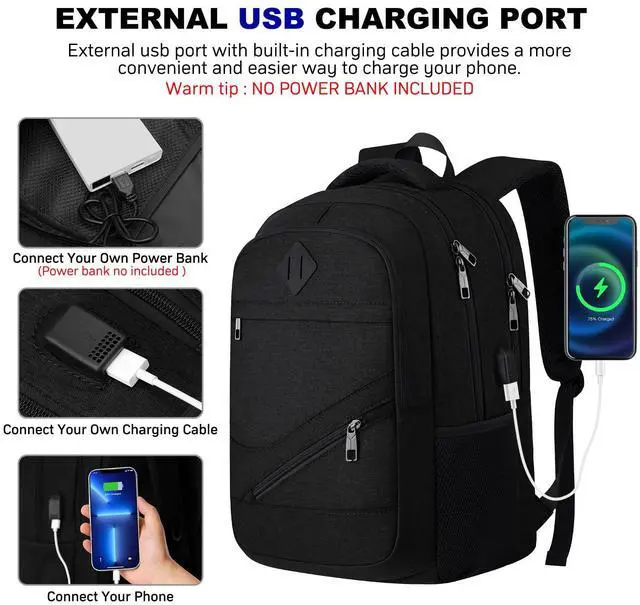 Alt view image 4 of 5 - School Laptop Backpack for Women Men: 15.6 Inch College High School Backpacks with USB Charging Port Waterproof Travel Back Pack with Anti-theft Pockets Casual Work Daypack for Boys Students (Black)