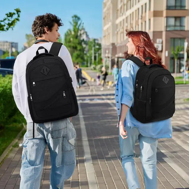 Alt view image 2 of 5 - School Laptop Backpack for Women Men: 15.6 Inch College High School Backpacks with USB Charging Port Waterproof Travel Back Pack with Anti-theft Pockets Casual Work Daypack for Boys Students (Black)