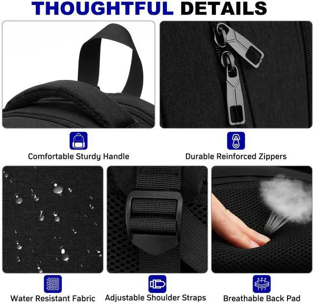 Alt view image 5 of 5 - School Laptop Backpack for Women Men: 15.6 Inch College High School Backpacks with USB Charging Port Waterproof Travel Back Pack with Anti-theft Pockets Casual Work Daypack for Boys Students (Black)