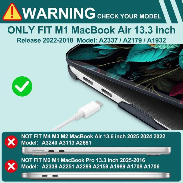 Alt view image 4 of 5 - Yebiseven for M1 MacBook Air 13 inch Case 2021 2020 2019 2018 Model A2337/A2179/A1932, Laptop Hard Shell Case with Keyboard Cover & Trackpad Protector & 2 OTG Adapters, Vibrant Flower