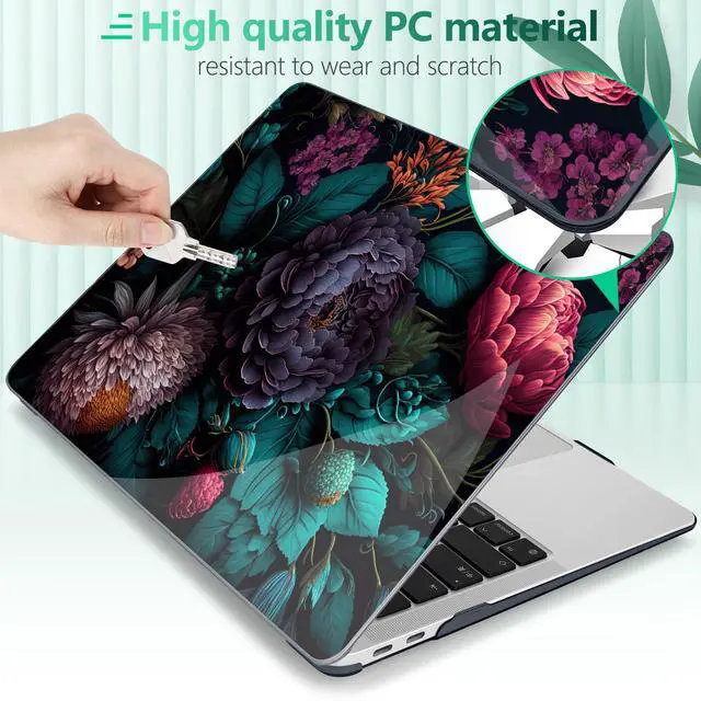 Alt view image 5 of 5 - Yebiseven for M1 MacBook Air 13 inch Case 2021 2020 2019 2018 Model A2337/A2179/A1932, Laptop Hard Shell Case with Keyboard Cover & Trackpad Protector & 2 OTG Adapters, Vibrant Flower