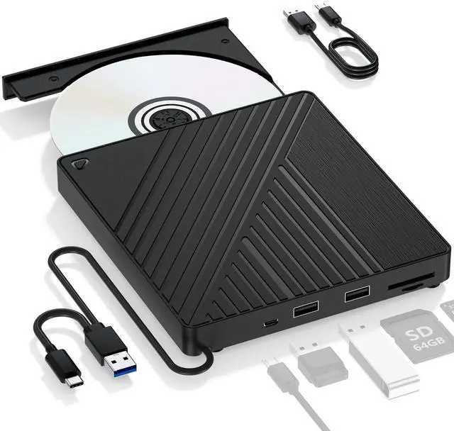 Main image of Ultra-Portable 5-in-1 External Blu-ray Drive: USB 3.0 & USB-C DVD/CD Burner, BD Reader with Dual USB-A Ports & SD/TF Card Readers  Seamless Laptop/PC Compatibility for Windows, Mac, Linux (5 IN 1)