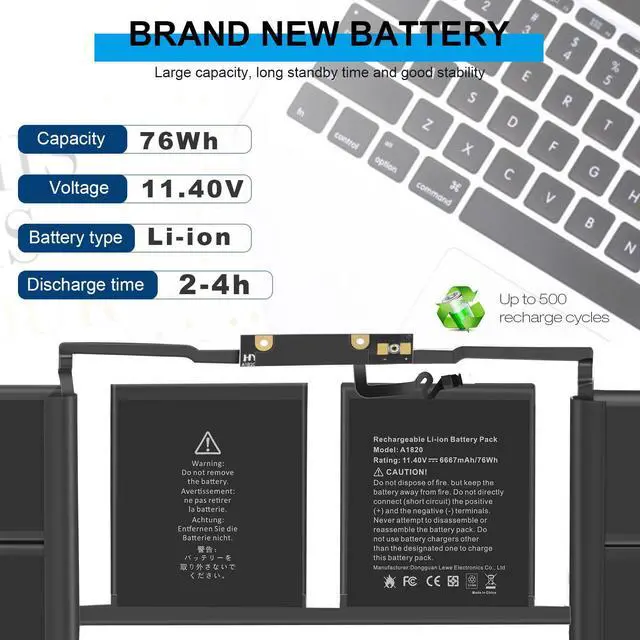 Alt view image 4 of 4 - A1707 A1820 Laptop Battery for MacBook Pro 15 inch A1707 (Late 2016 Mid 2017) Touch Bar EMC 3162 3072 Series MLH32LL/A MLH42LL/A MLW72LL/A MLW72HN/A MLW82LL/A MPTR2LL/A MPTT2LL/A - 11.40V 76Wh