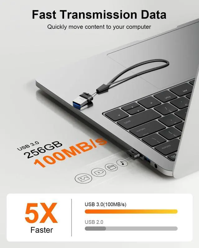 Alt view image 2 of 5 - 256GB USB 3.0 Flash Drive, Mini Thumb Drive Waterproof Memory Stick with Lanyard Hole Plug and Play Portable USB Stick Storage for Computer Laptop Smart TV, Black