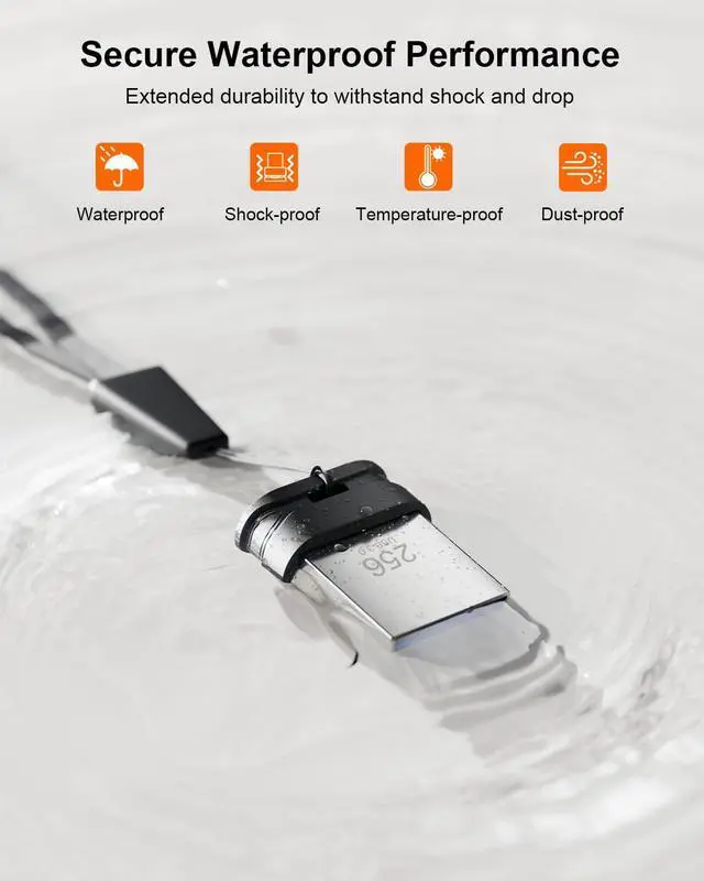 Alt view image 3 of 5 - 256GB USB 3.0 Flash Drive, Mini Thumb Drive Waterproof Memory Stick with Lanyard Hole Plug and Play Portable USB Stick Storage for Computer Laptop Smart TV, Black