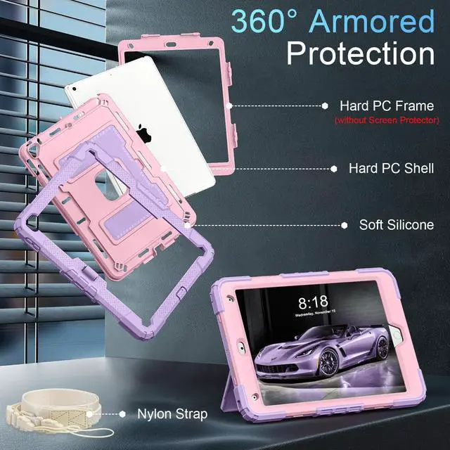 Alt view image 2 of 5 - WESOROL CASE for iPad 9th/ 8th/ 7th Generation 10.2 Inch (2021/2020/ 2019) Kids Friendly iPad Case 9th Generation with Pencil Holder,Heavy Duty Shockproof Cover for i Pad 9th/8th/7th Gen,Purple Rose