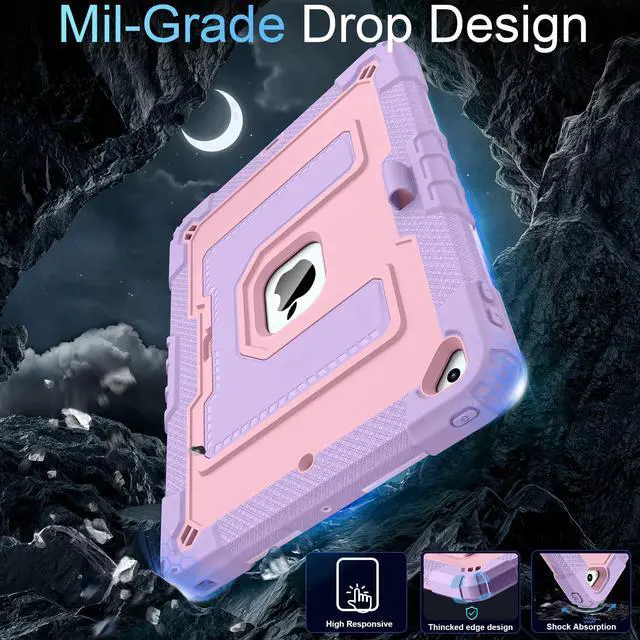 Alt view image 3 of 5 - WESOROL CASE for iPad 9th/ 8th/ 7th Generation 10.2 Inch (2021/2020/ 2019) Kids Friendly iPad Case 9th Generation with Pencil Holder,Heavy Duty Shockproof Cover for i Pad 9th/8th/7th Gen,Purple Rose