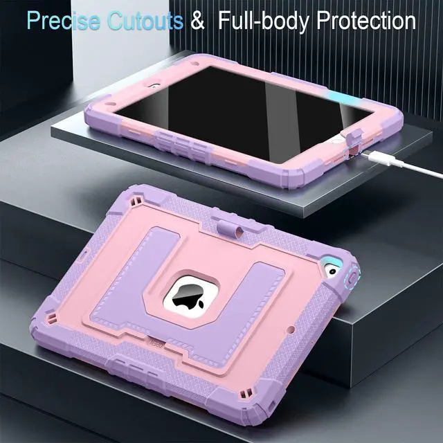 Alt view image 4 of 5 - WESOROL CASE for iPad 9th/ 8th/ 7th Generation 10.2 Inch (2021/2020/ 2019) Kids Friendly iPad Case 9th Generation with Pencil Holder,Heavy Duty Shockproof Cover for i Pad 9th/8th/7th Gen,Purple Rose