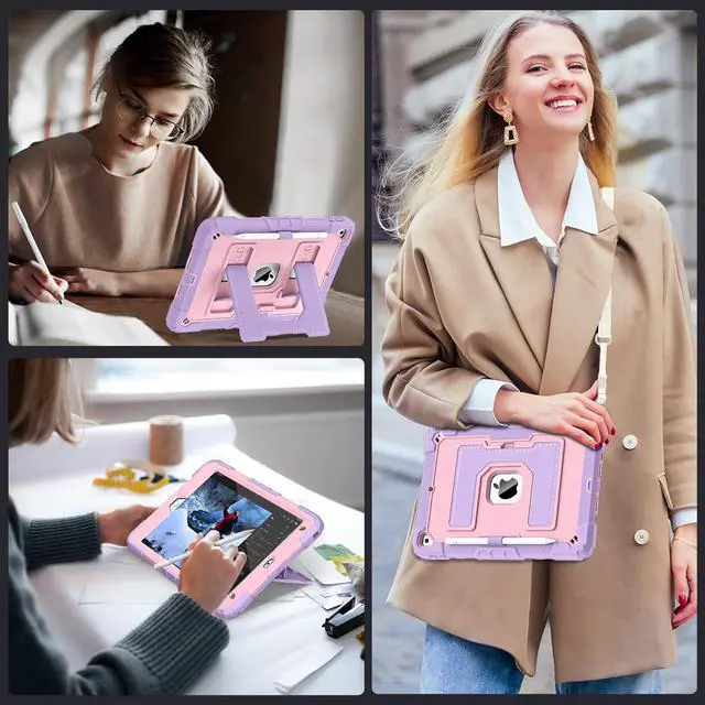 Alt view image 5 of 5 - WESOROL CASE for iPad 9th/ 8th/ 7th Generation 10.2 Inch (2021/2020/ 2019) Kids Friendly iPad Case 9th Generation with Pencil Holder,Heavy Duty Shockproof Cover for i Pad 9th/8th/7th Gen,Purple Rose