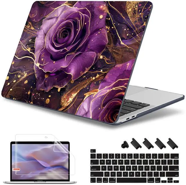 Main image of May Chen for MacBook Pro 16 inch A2141 2020 2019 Release, Screen Protector & Keyboard Cover Plastic Soft-Touch Case for MacBook Pro 16-inch with Touch Bar & Touch ID - Purple Roses