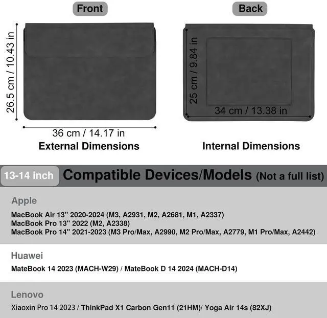 Alt view image 2 of 5 - Allinside 13-14 Inch Laptop Sleeve Case for MacBook Pro 14" 2021-2024/MacBook Air 13" 2010-2017/MacBook Pro 13" 2010-2015, Waterproof PU Leather Sleeve Cover with Stand & Accessory Pouch, Black