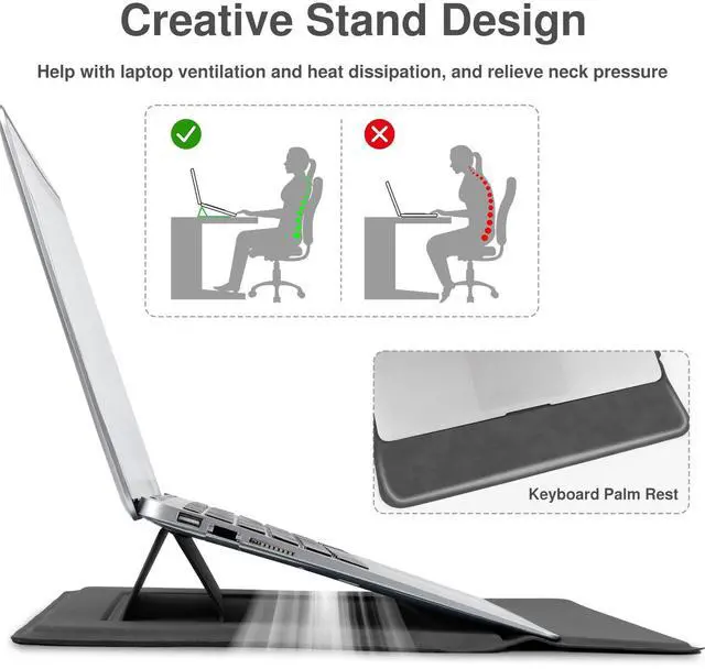 Alt view image 3 of 5 - Allinside 13-14 Inch Laptop Sleeve Case for MacBook Pro 14" 2021-2024/MacBook Air 13" 2010-2017/MacBook Pro 13" 2010-2015, Waterproof PU Leather Sleeve Cover with Stand & Accessory Pouch, Black