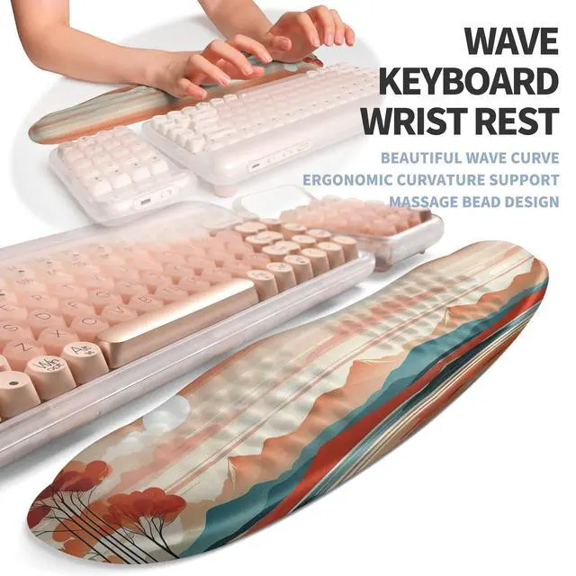 Alt view image 2 of 5 - Gleamtide 2-in-1 Ergonomic Set, Wave Keyboard Wrist Rest and Massage Slope Mouse Pad Wrist Support, Rebound Memory Foam for Relieve Carpal Tunnel Syndrome and Wrist Pain (Landscape)