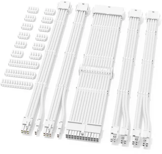 Main image of Sirlyr PSU Cable Extension Kit,Bright White Sleeved PC Cables Extensions,24Pin ATX x1 8Pin EPS x2 8 Pin PCI-E x2,Gold-Plated Pins for GPU Power Supply with Pre-Install Cable Combs,5 Kits
