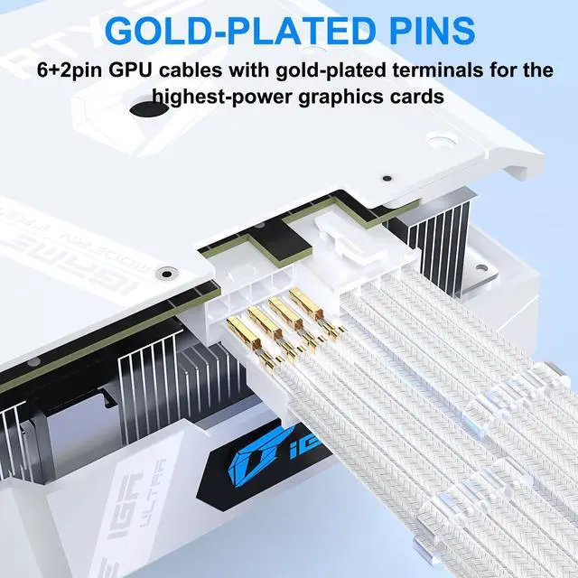 Alt view image 4 of 5 - Sirlyr PSU Cable Extension Kit,Bright White Sleeved PC Cables Extensions,24Pin ATX x1 8Pin EPS x2 8 Pin PCI-E x2,Gold-Plated Pins for GPU Power Supply with Pre-Install Cable Combs,5 Kits