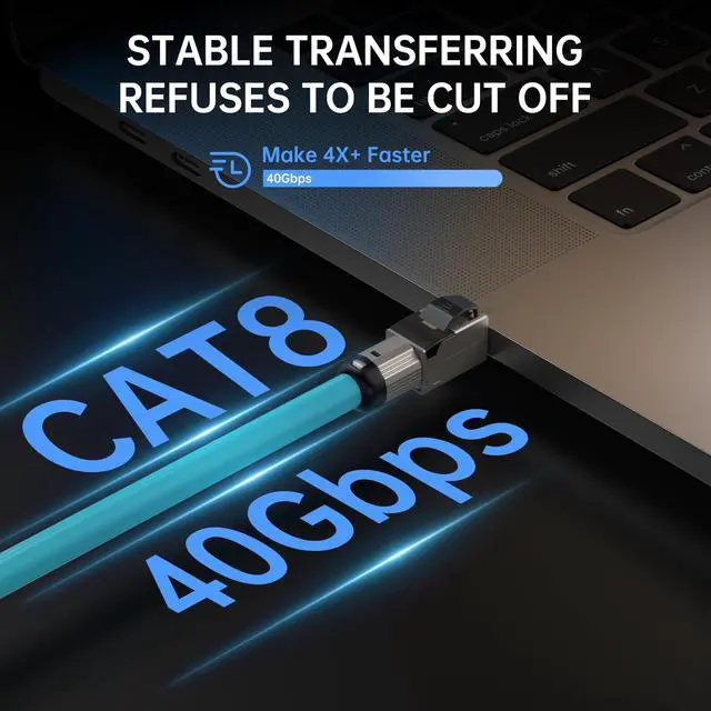 Alt view image 2 of 5 - biaze Cat8 Ethernet Cable 6.6ft - 40Gbps 2000MHz SFTP Shielded, 22AWG Heavy Duty Patch Cord for Gaming/Router/Server, PoE++ Compatible, LSZH Low Smoke, Gold Plated RJ45 - Blue