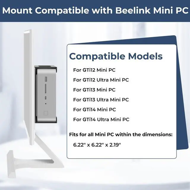 Alt view image 2 of 5 - Mini PC Mount Compatible with Beelink GTi12, GTi12 Ultra, GTi13, GTi13 Ultra, GTi14, GTi14 Ultra Mini PC, Vesa/Wall/Under Desk, Mount for Beelink, Easy to Install, with Holder, Black