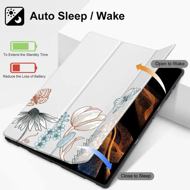 Alt view image 2 of 5 - Tuiklol Tablet Case for Samsung Tab S10 Ultra (2024 Release) / Tab S9 Ultra 14.6 Inch (2023 Release), Built-on Pencil Holder Slim Hard Shell Case Trifold Stand Cover Auto Wake/Sleep, Vector Flower