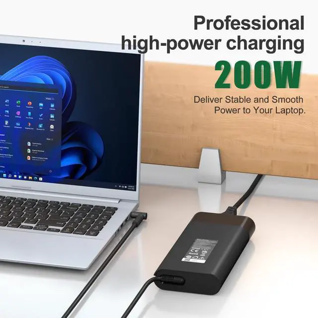 Alt view image 2 of 5 - 200W Laptop Charger for HP OMEN 15 17 Victus Gaming Notebook, ZBook 15 17 Studio G3 G4 G5 G6, Pavilion 17 15, TPN-DA10 TPN-CA11 19.5V 10.3A Power Adapter Cord