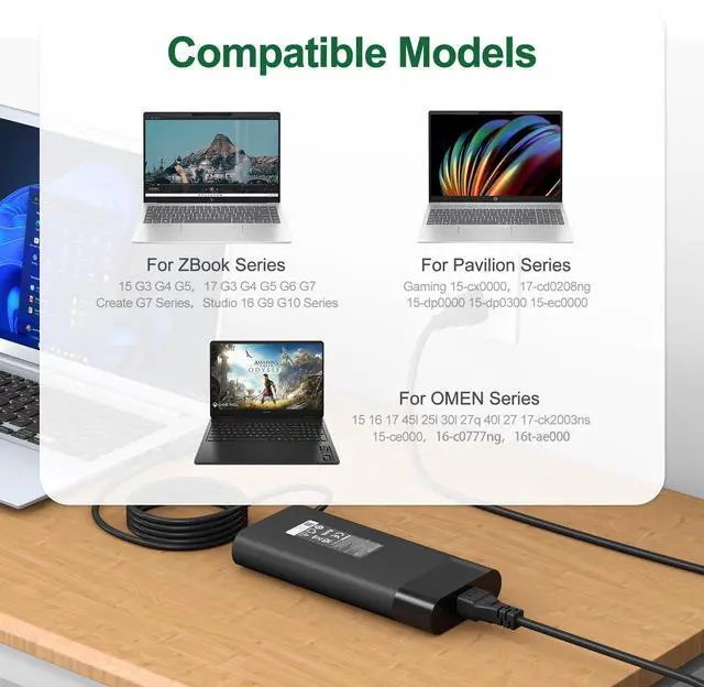 Alt view image 5 of 5 - 200W Laptop Charger for HP OMEN 15 17 Victus Gaming Notebook, ZBook 15 17 Studio G3 G4 G5 G6, Pavilion 17 15, TPN-DA10 TPN-CA11 19.5V 10.3A Power Adapter Cord