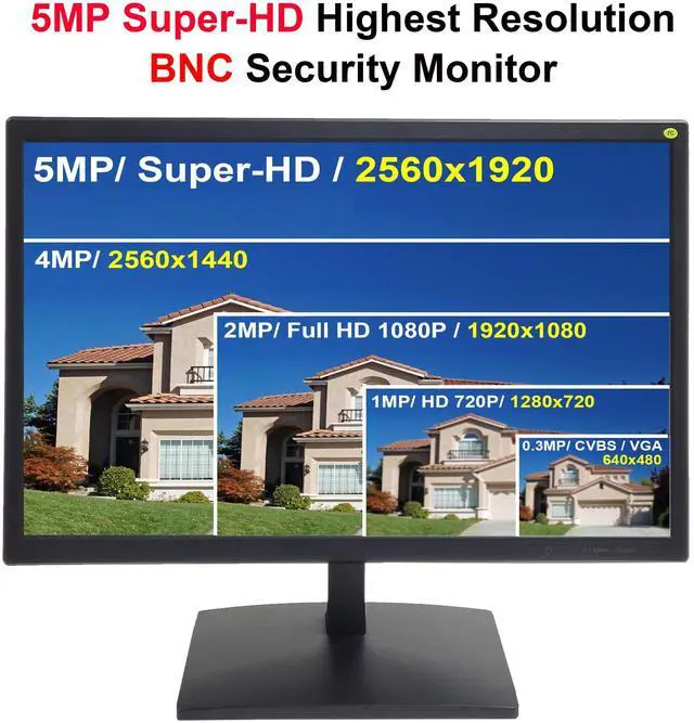 Alt view image 2 of 5 - 101AV 19.5" 5MP/2560x1920 Super-HD TVI, AHD, CVI & CVBS Professional Security Monitor,1 HDMI, 2 BNC in & 1 Out, Working with 5MP Security Cameras Directly in Addition to DVR/NVR & PC 24/7