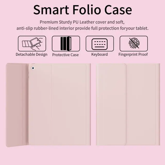 Alt view image 3 of 5 - SQQSOOZ Keyboard Case for iPad 10.2 Inch 2021/2020/2019 (9th/8th/7th) Model with Pencil Holder, Wireless Detachable Keyboard, Slim Tablet Cover with Soft TPU Back, Auto Wake/Sleep, Pink