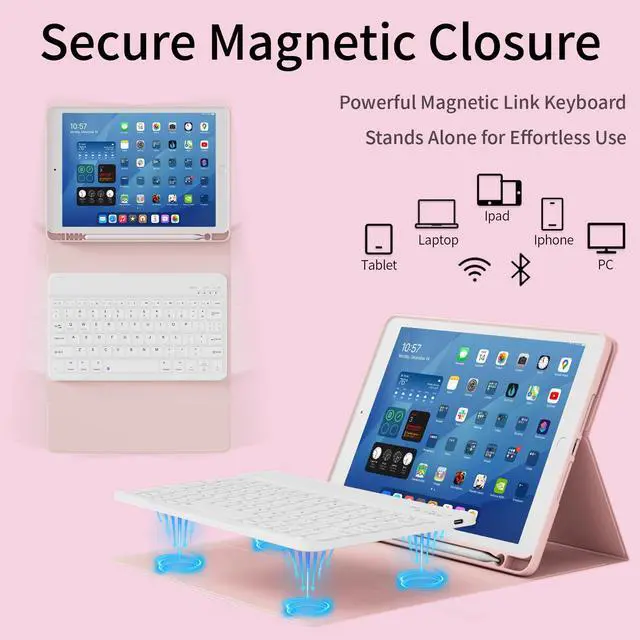 Alt view image 4 of 5 - SQQSOOZ Keyboard Case for iPad 10.2 Inch 2021/2020/2019 (9th/8th/7th) Model with Pencil Holder, Wireless Detachable Keyboard, Slim Tablet Cover with Soft TPU Back, Auto Wake/Sleep, Pink