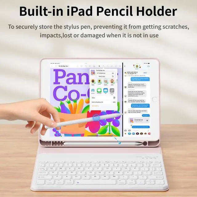 Alt view image 5 of 5 - SQQSOOZ Keyboard Case for iPad 10.2 Inch 2021/2020/2019 (9th/8th/7th) Model with Pencil Holder, Wireless Detachable Keyboard, Slim Tablet Cover with Soft TPU Back, Auto Wake/Sleep, Pink