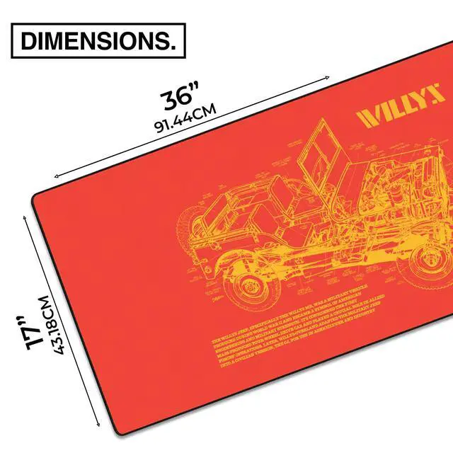 Alt view image 2 of 5 - MPCO. Blueprints Large Gaming Desk Pad - 36" x 17" Aeroglyde Fabric Willys Jeep  Orange Desk Mats - Non-Slip, Washable, Smooth Glide for Precision Gaming & Work
