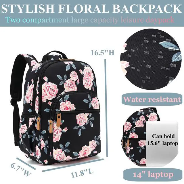 Alt view image 3 of 5 - H HIKKER-LINK Womens Floral Laptop Backpack College Shoulder Bag Travel Hiking Daypack