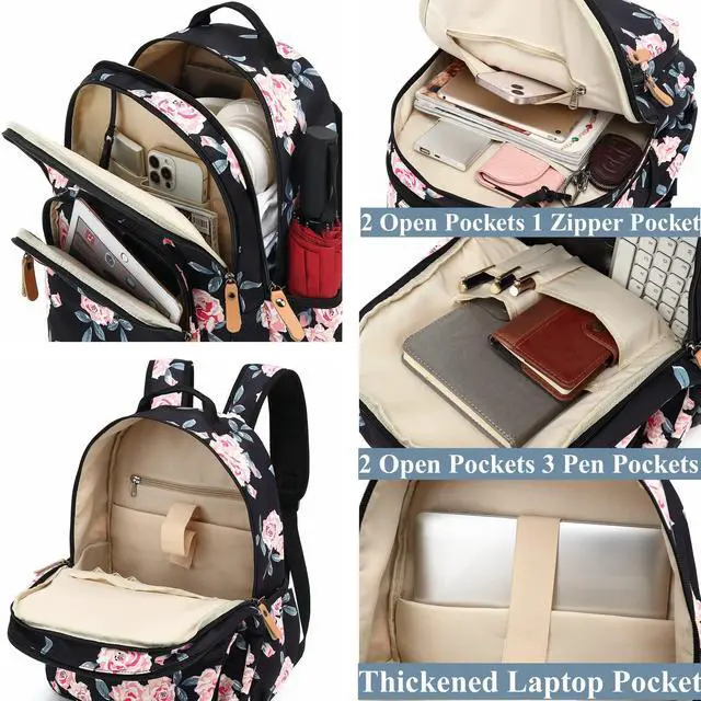 Alt view image 4 of 5 - H HIKKER-LINK Womens Floral Laptop Backpack College Shoulder Bag Travel Hiking Daypack