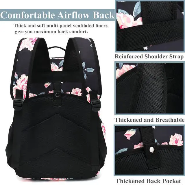 Alt view image 5 of 5 - H HIKKER-LINK Womens Floral Laptop Backpack College Shoulder Bag Travel Hiking Daypack