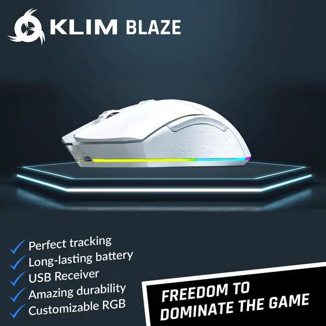 Alt view image 2 of 5 - KLIM Blaze Rechargeable Wireless Gaming Mouse RGB + High-Precision Sensor & Long-Lasting Battery + 7 Customizable Buttons + Up to 10000 DPI + Wired and Wireless Mouse for PC Mac PS4 PS5 New - White