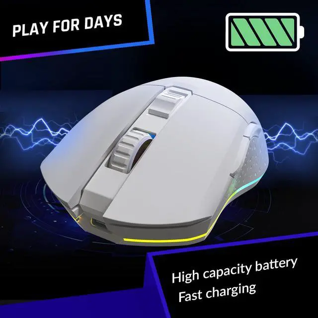 Alt view image 4 of 5 - KLIM Blaze Rechargeable Wireless Gaming Mouse RGB + High-Precision Sensor & Long-Lasting Battery + 7 Customizable Buttons + Up to 10000 DPI + Wired and Wireless Mouse for PC Mac PS4 PS5 New - White