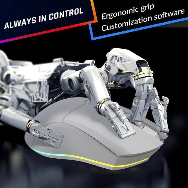 Alt view image 5 of 5 - KLIM Blaze Rechargeable Wireless Gaming Mouse RGB + High-Precision Sensor & Long-Lasting Battery + 7 Customizable Buttons + Up to 10000 DPI + Wired and Wireless Mouse for PC Mac PS4 PS5 New - White