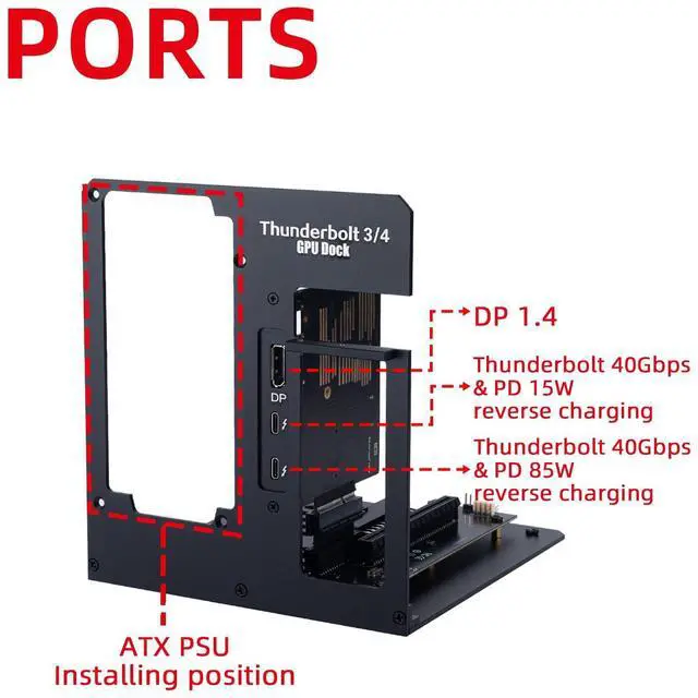 Alt view image 3 of 5 - VIKINYEE eGPU Enclosure Supports Thunderbolt 3/4 USB4, Compatible with NVIDIA AMD Graphics Card GPU and PCIe Cards, Support PD 85W Charging, ATX PSU (VK-Y960)