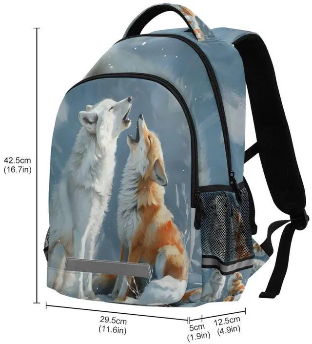 Alt view image 3 of 5 - Arctic Wolf and Fox Backpacks Travel Laptop Daypack School Book Bag for Men Women Teens Kids