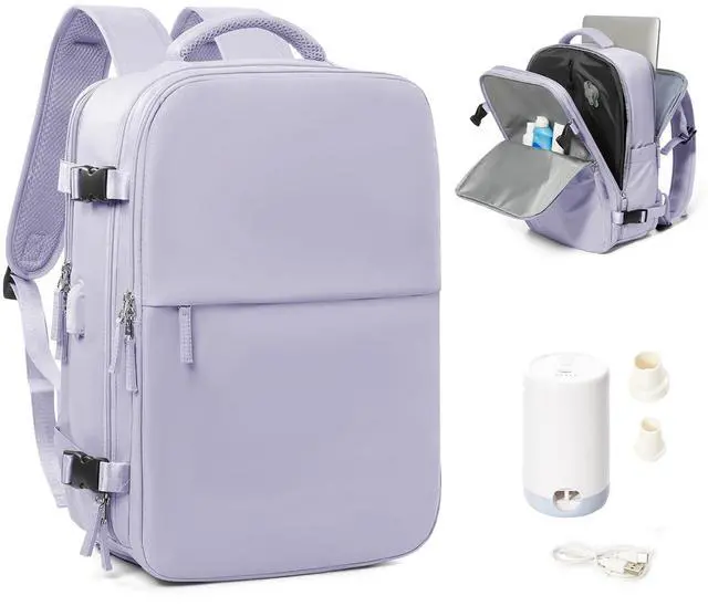 Main image of Vacuum Seal Compression Travel Backpack for Women Men Air Backpack Vacpack Travel Vacuum Bags with Pump Laptop Backpack with Shoe Compartment Carry On Suitcase Luggage Flight Approved Purple