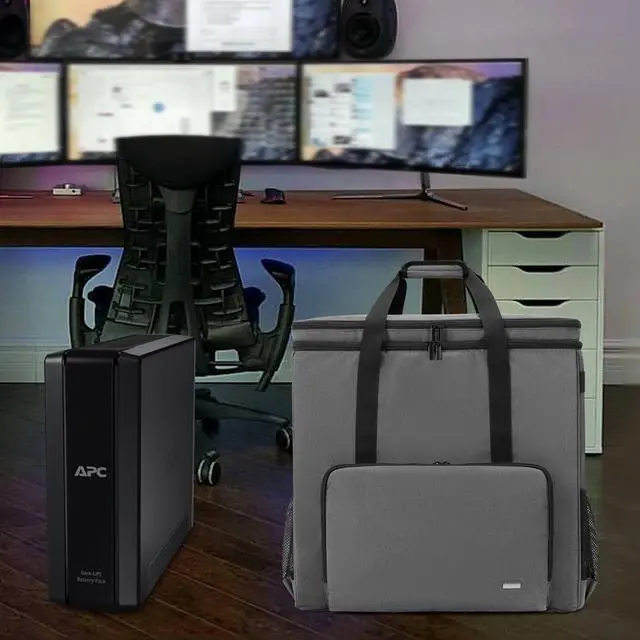 Alt view image 2 of 5 - CURMIO Dual-Layer PC Carrying Case, Desktop Travel Bag with Removable Bottom Board for PC Tower, Keyboard, Mouse, Bag Only, Grey