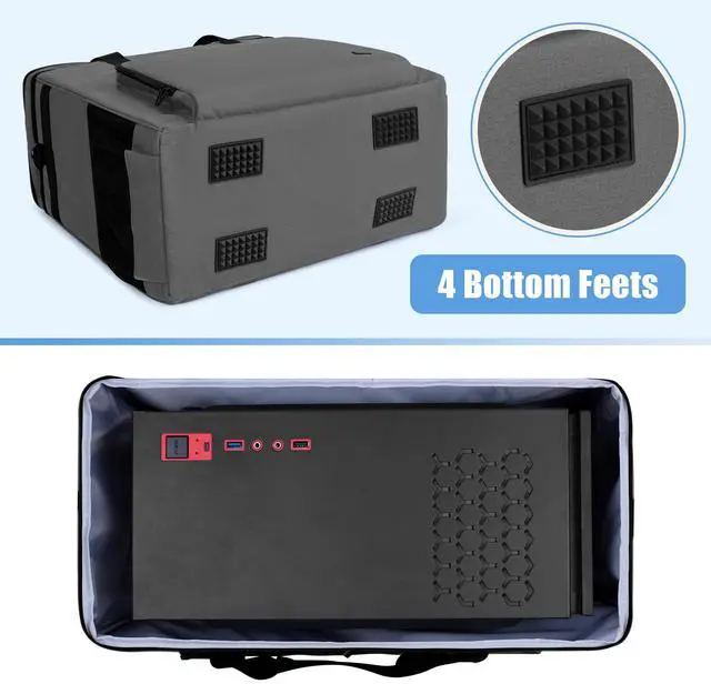 Alt view image 4 of 5 - CURMIO Dual-Layer PC Carrying Case, Desktop Travel Bag with Removable Bottom Board for PC Tower, Keyboard, Mouse, Bag Only, Grey