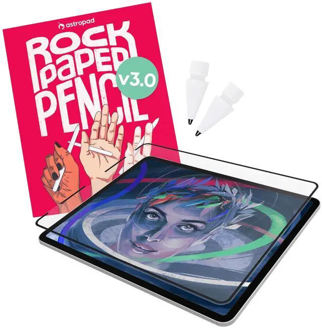Main image of Astropad Rock Paper Pencil v3.0  Paper Screen Protector for iPad 10.2 (7th, 8th, 9th Gen) + point Apple Pencil Tips 2 Pack  Compatible with Apple Pencil 1st/2nd Gens and Pencil Pro