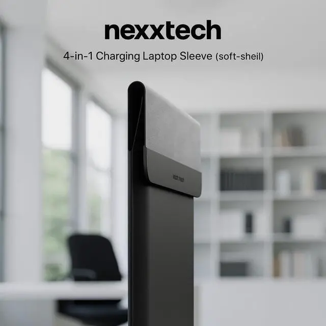 Alt view image 2 of 5 - nexxtech 4-in-1 Laptop Sleeve/Case with Mag Safe Charging, PU Leather (13-14inch) Tech Folio | Black | Soft Shell (Foldable)