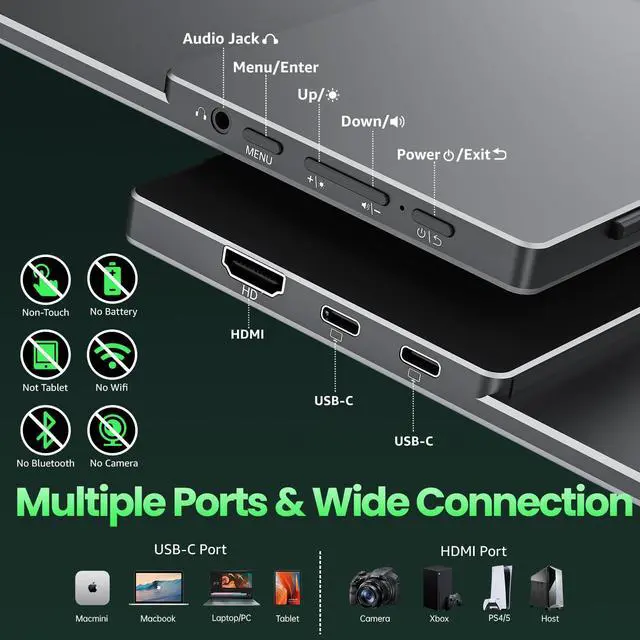 Alt view image 5 of 5 - cocopar Portable Monitor 15.6'' 1080P 60Hz 85% sRGB IPS Travel Monitor with USB-C HDMI Portable Screen for Laptop MacBook Surface PC PS4/5 External Display with Kickstand, VESA Mountable