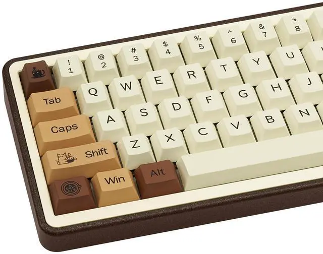 Main image of COOMICKEY Brown PBT Keycaps, Coffee Cat Cute Keycaps, Cherry Profile Key caps 60 65 75 100 Percent, Dye-Sublimation Custom 130 Keys Set for 100%, 75%, 65%, 60% Cherry Gateron MX Switches Keyboards