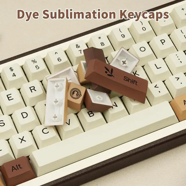 Alt view image 4 of 5 - COOMICKEY Brown PBT Keycaps, Coffee Cat Cute Keycaps, Cherry Profile Key caps 60 65 75 100 Percent, Dye-Sublimation Custom 130 Keys Set for 100%, 75%, 65%, 60% Cherry Gateron MX Switches Keyboards