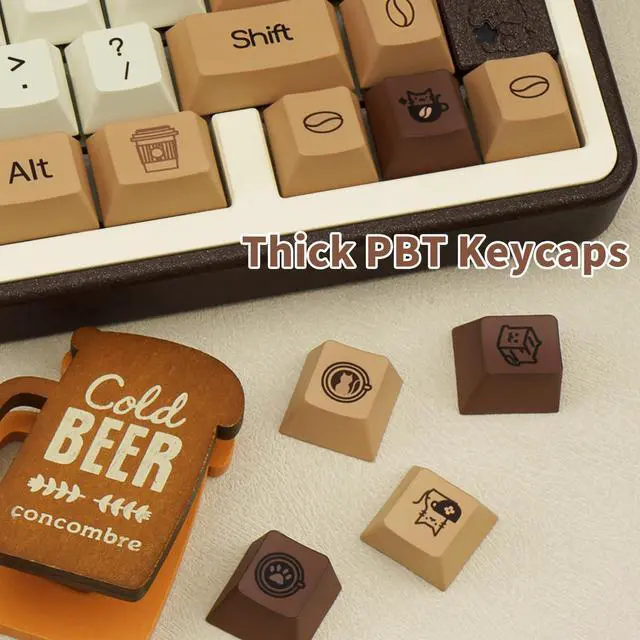 Alt view image 5 of 5 - COOMICKEY Brown PBT Keycaps, Coffee Cat Cute Keycaps, Cherry Profile Key caps 60 65 75 100 Percent, Dye-Sublimation Custom 130 Keys Set for 100%, 75%, 65%, 60% Cherry Gateron MX Switches Keyboards
